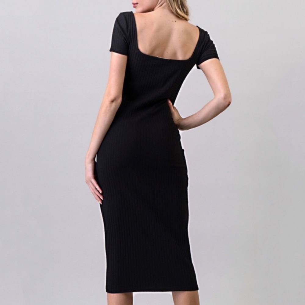 Black Ribbed Midi Dress - Picture 2 of 6